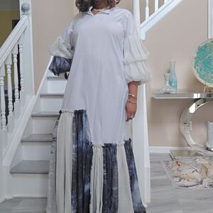 Elegant White and Blue Women's Dress Classic